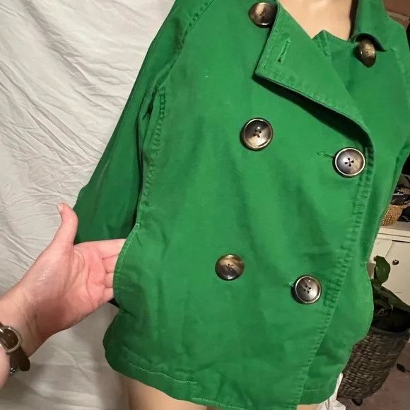 S Kelly Green Old Navy Large Button Canvas Pea Coat Jacket - Picture 8 of 13